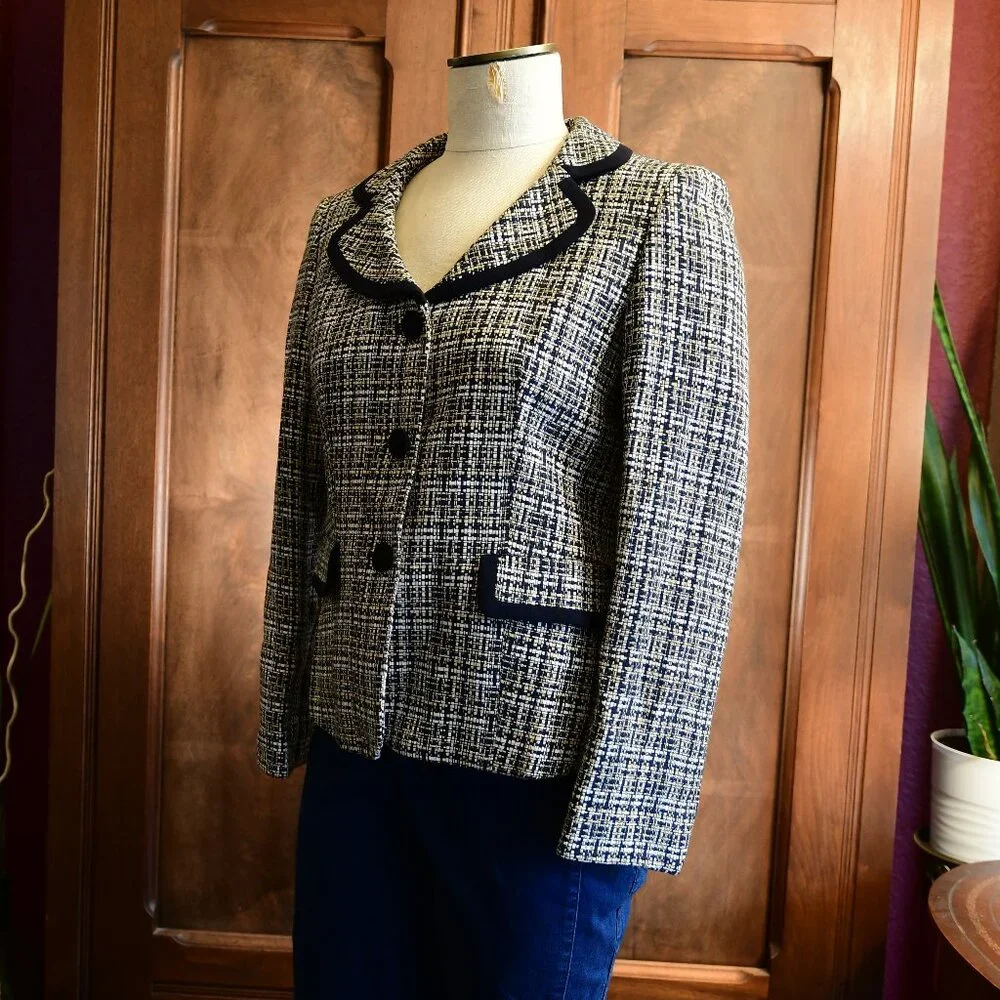 Le Suit Petite Women's Blazer, Navy Blue and Grey Size 10P NWT - Picture 2 of 5